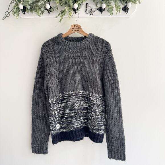 Native Youth Men’s Polar Knit Wool Blend Sweater Grey/blue CP Medium - Picture 1 of 4